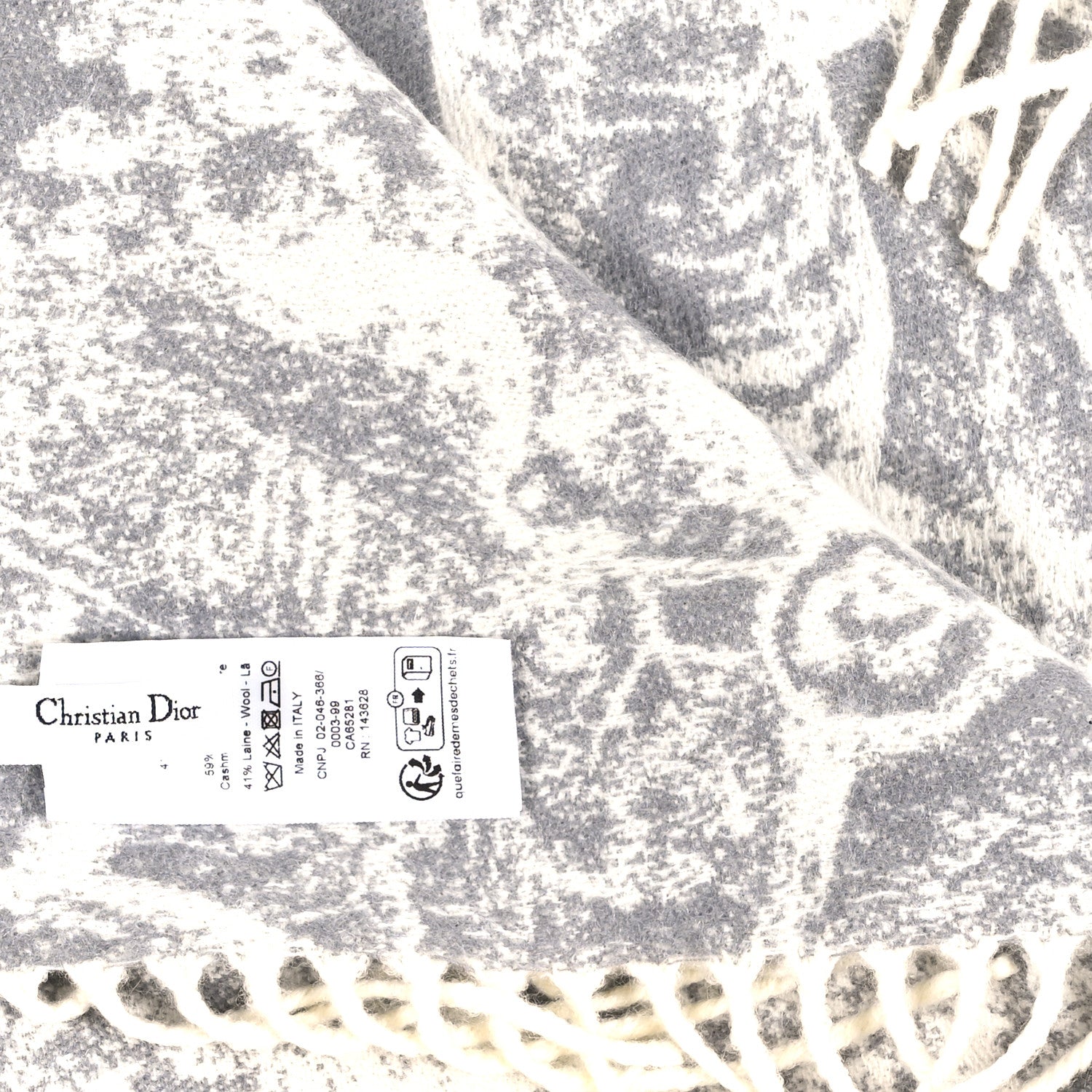 Christian Dior Cashmere Wool Toile De Jouy Sauvage Fringed Scarf