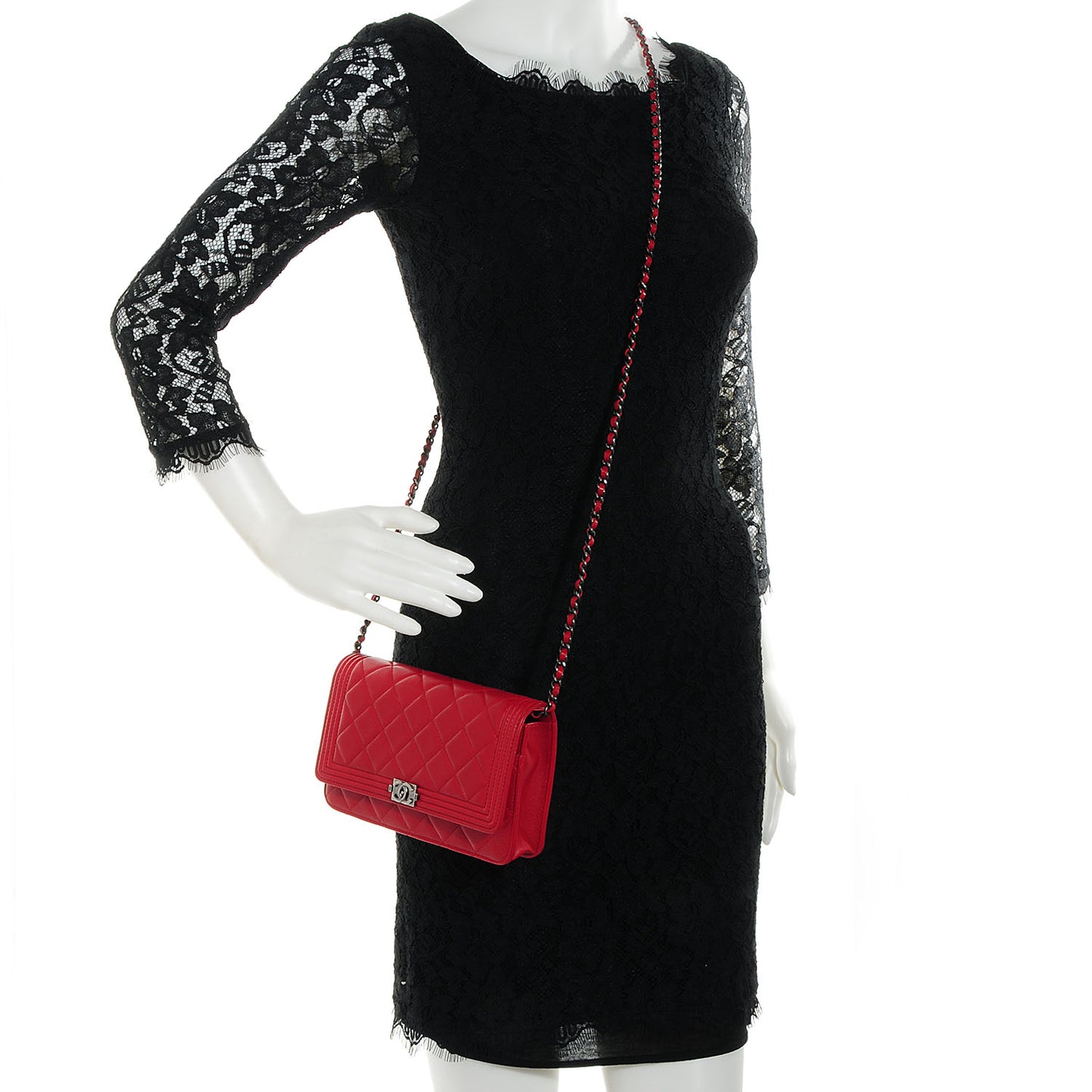 Lambskin Quilted Boy Wallet On Chain WOC Red