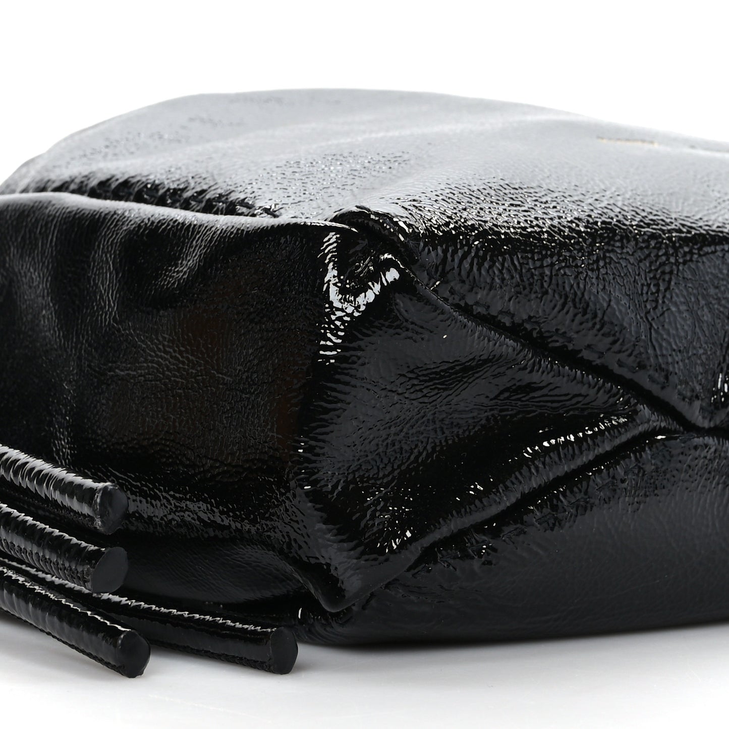 Crinkled Patent Calfskin Drawstring Pouch Black