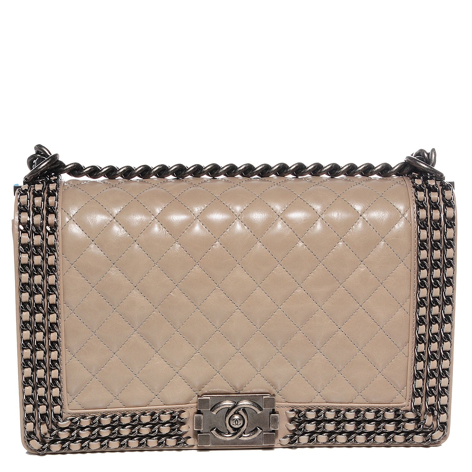 Chanel Calfskin Quilted Large Boy Chained Flap Beige 1 of 9
