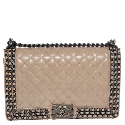 Chanel Calfskin Quilted Large Boy Chained Flap Beige 1 of 9