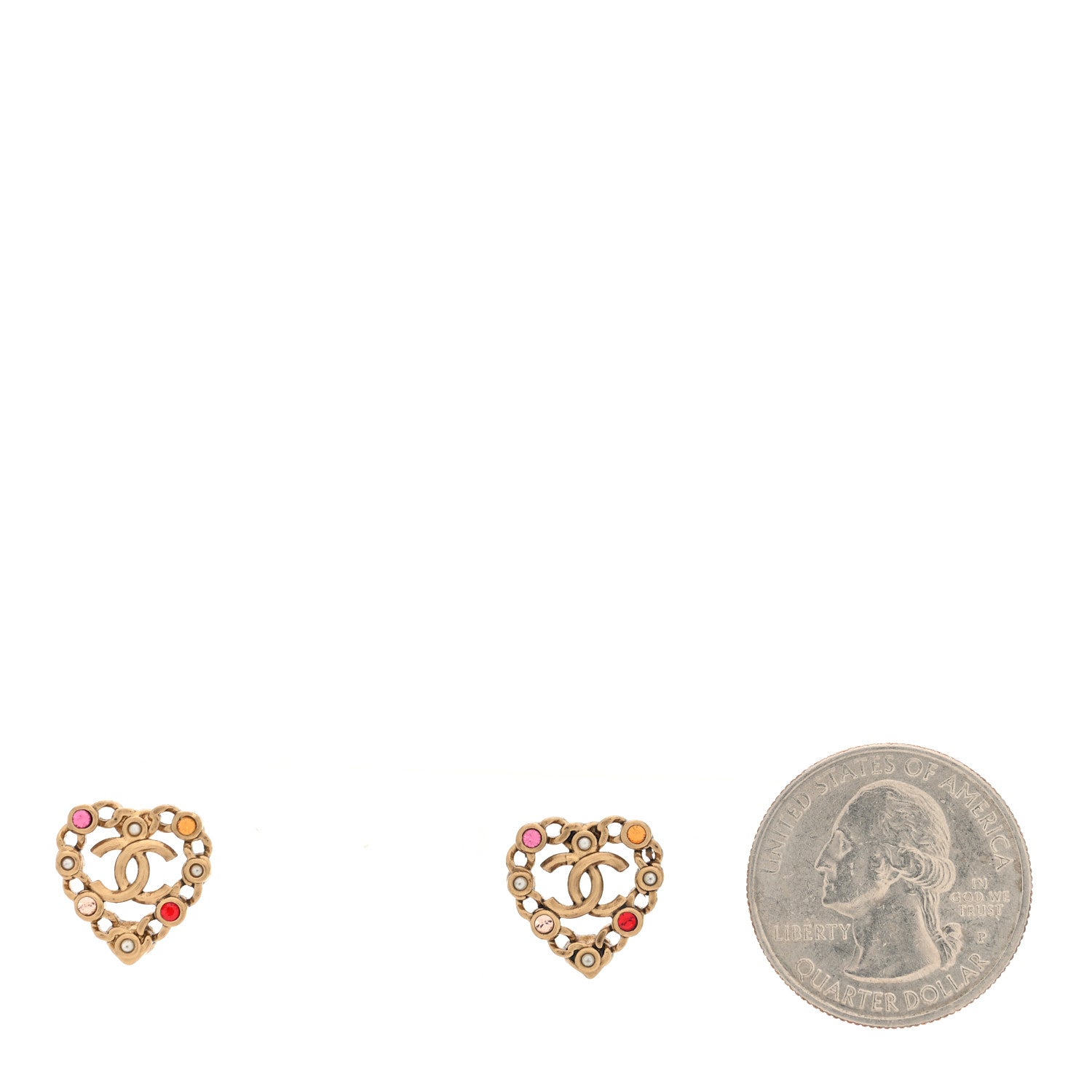 Chanel Pearl Crystal CC Heart Earrings Gold Multicolor 2 of 4