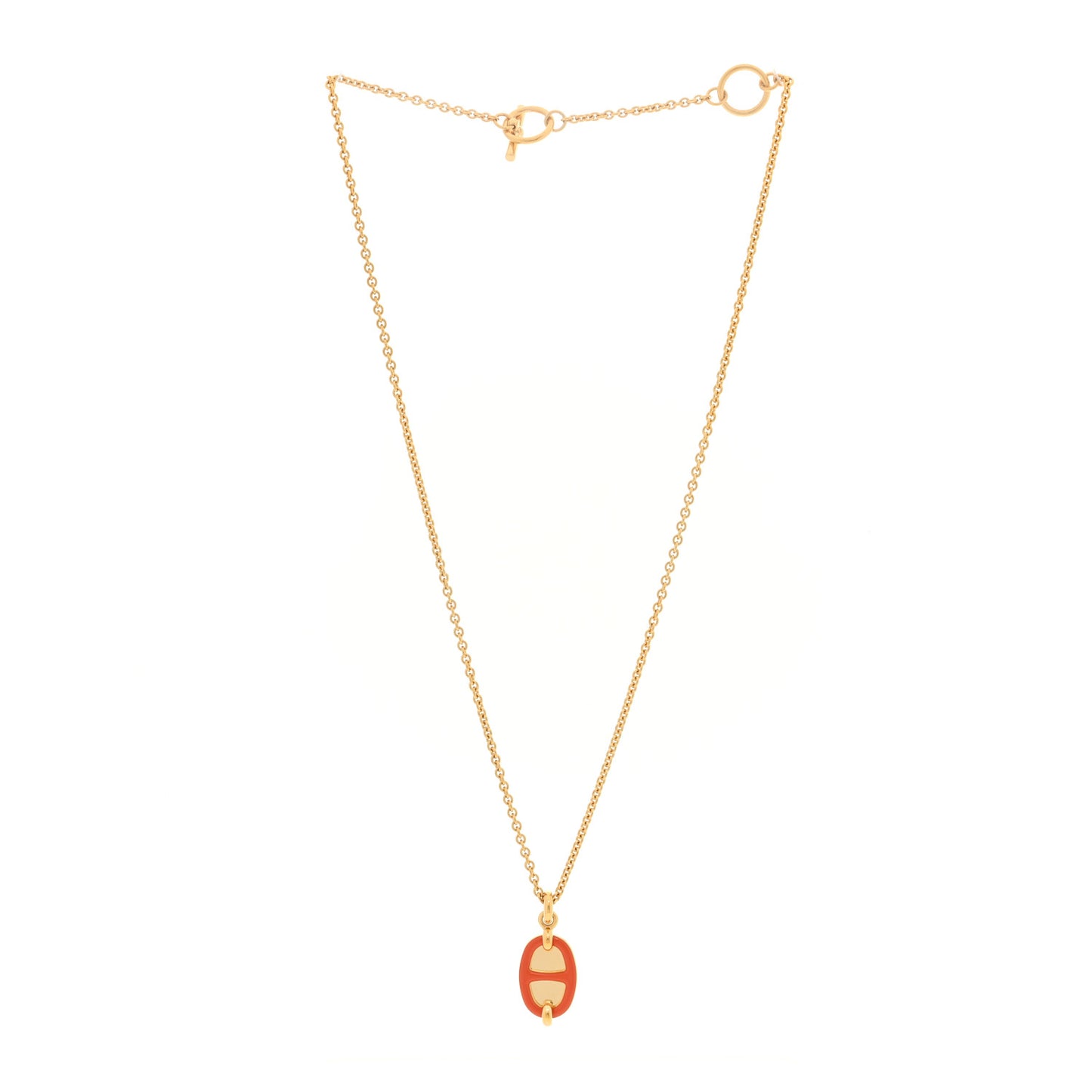 Metal Enamel Mini Maillon Pendant Necklace Orange Passion