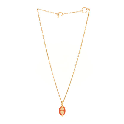 Hermes Metal Enamel Mini Maillon Pendant Necklace Orange Passion 3 of 6