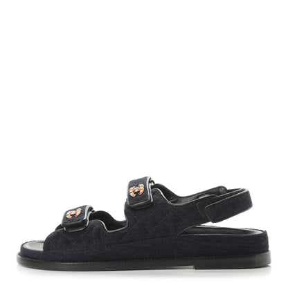 Chanel Velvet Velcro Dad Sandals 41 Navy Blue 1 of 9