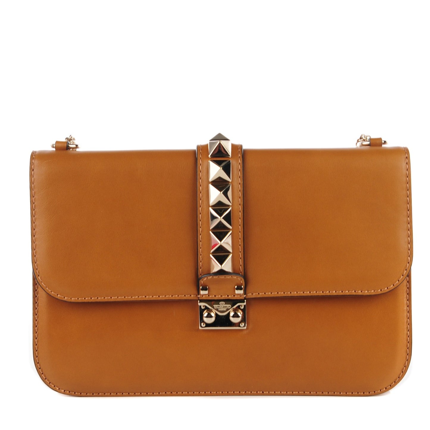 Vitello Large Glam Lock Rockstud Flap Brown