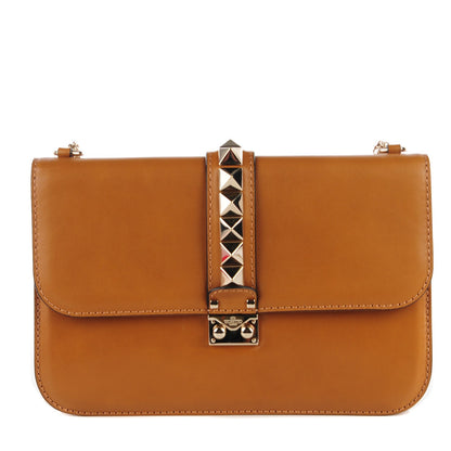 Valentino Garavani Vitello Large Glam Lock Rockstud Flap Brown 1 of 8