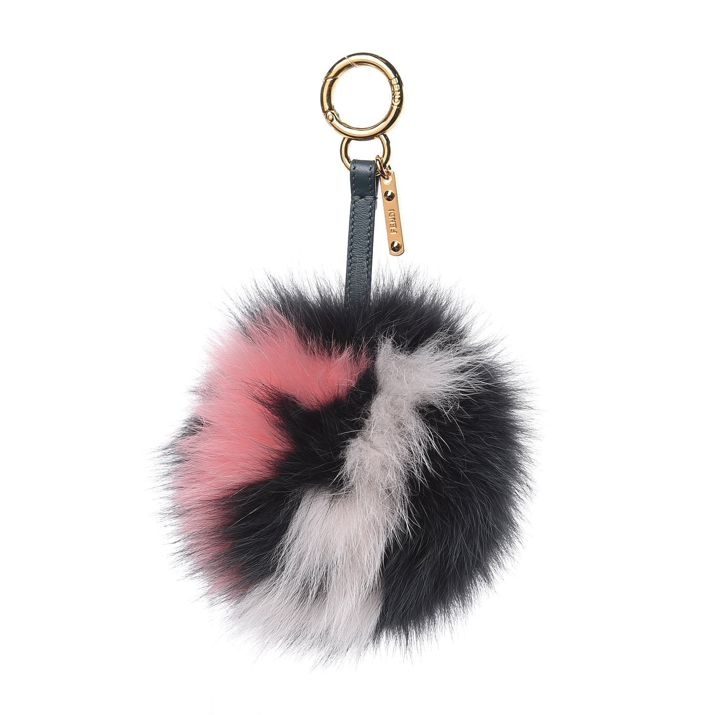 Fox Fur Nappa FF Pom Pom Bag Charm Black Foresta Bubblegum Cheesecake