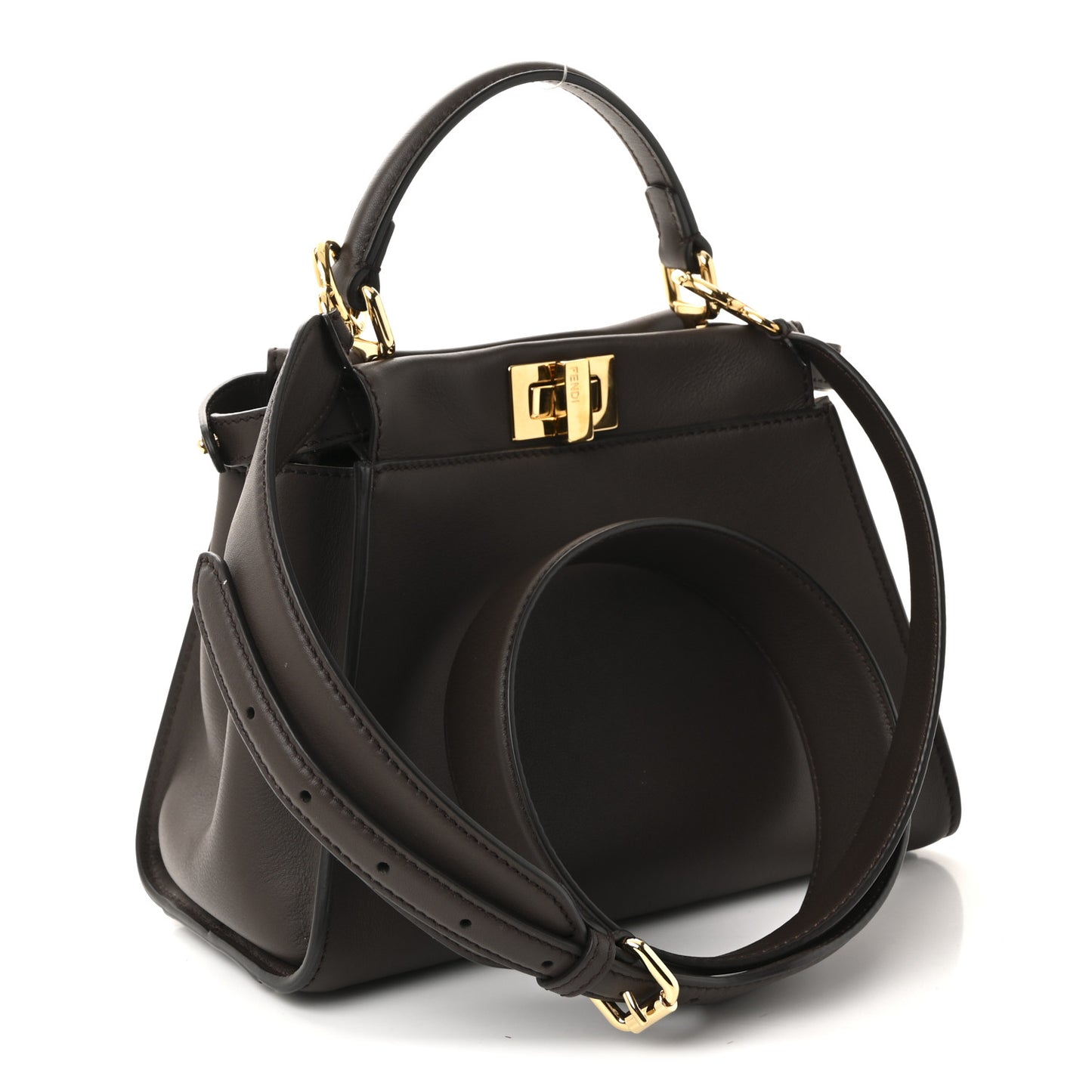 Vitello Seta Suede FF Mini Peekaboo Iconic Satchel Chocolate Sigaro Marrone