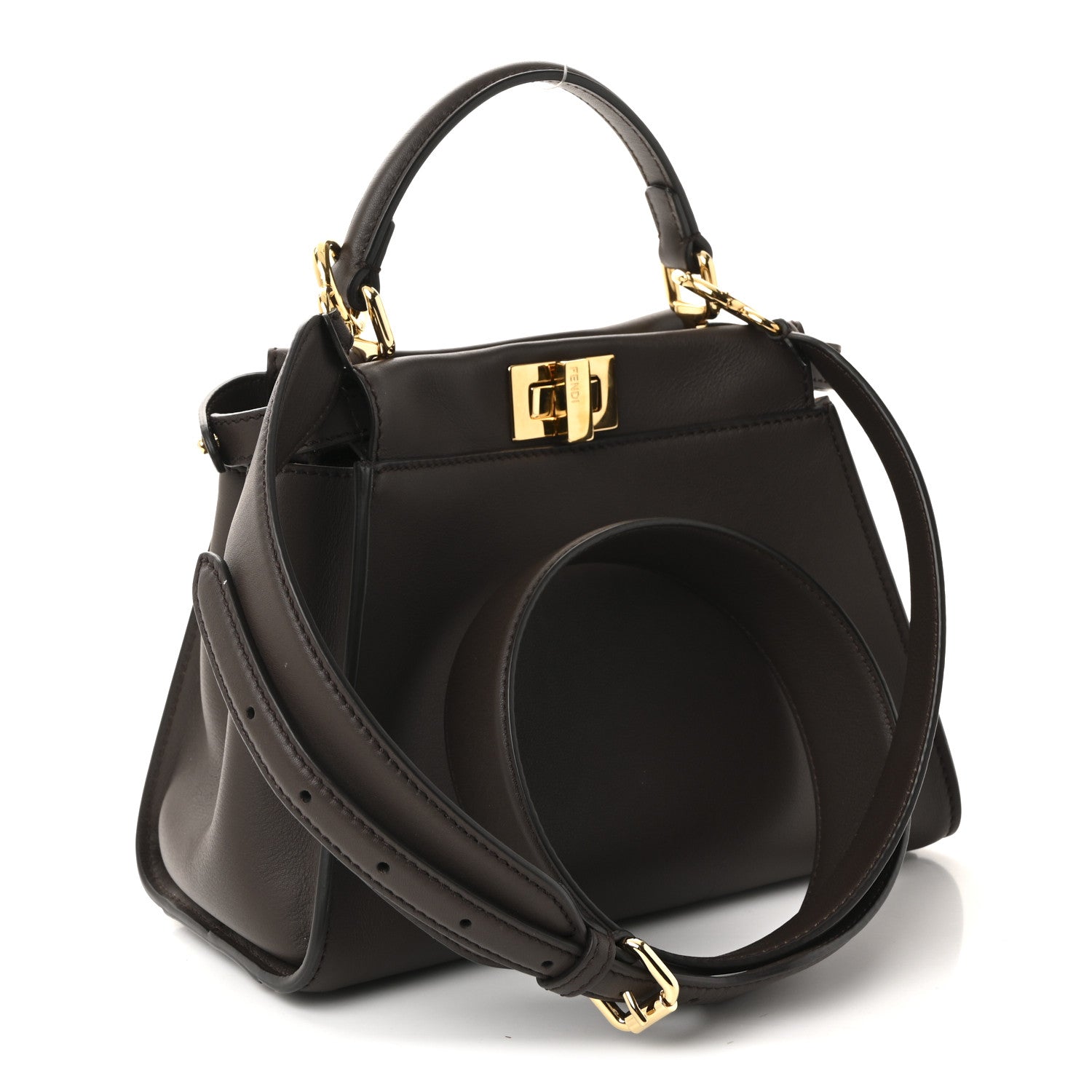 Fendi Vitello Seta Suede FF Mini Peekaboo Iconic Satchel Chocolate Sigaro Marrone 3 of 10