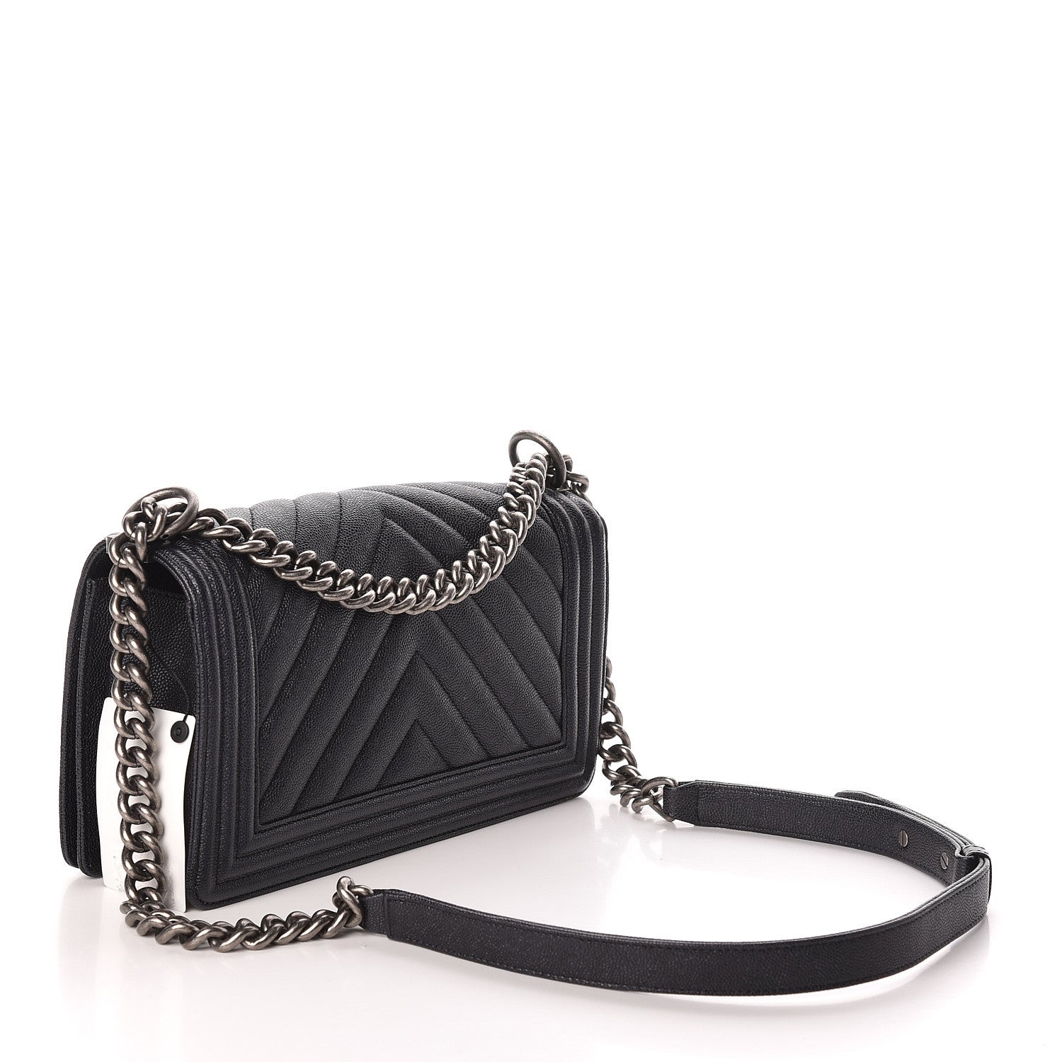 Chanel Caviar Chevron Quilted Medium Boy Flap Black 3 of 10
