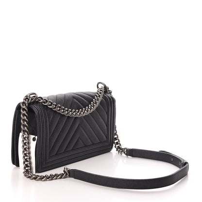 Chanel Caviar Chevron Quilted Medium Boy Flap Black 3 of 10
