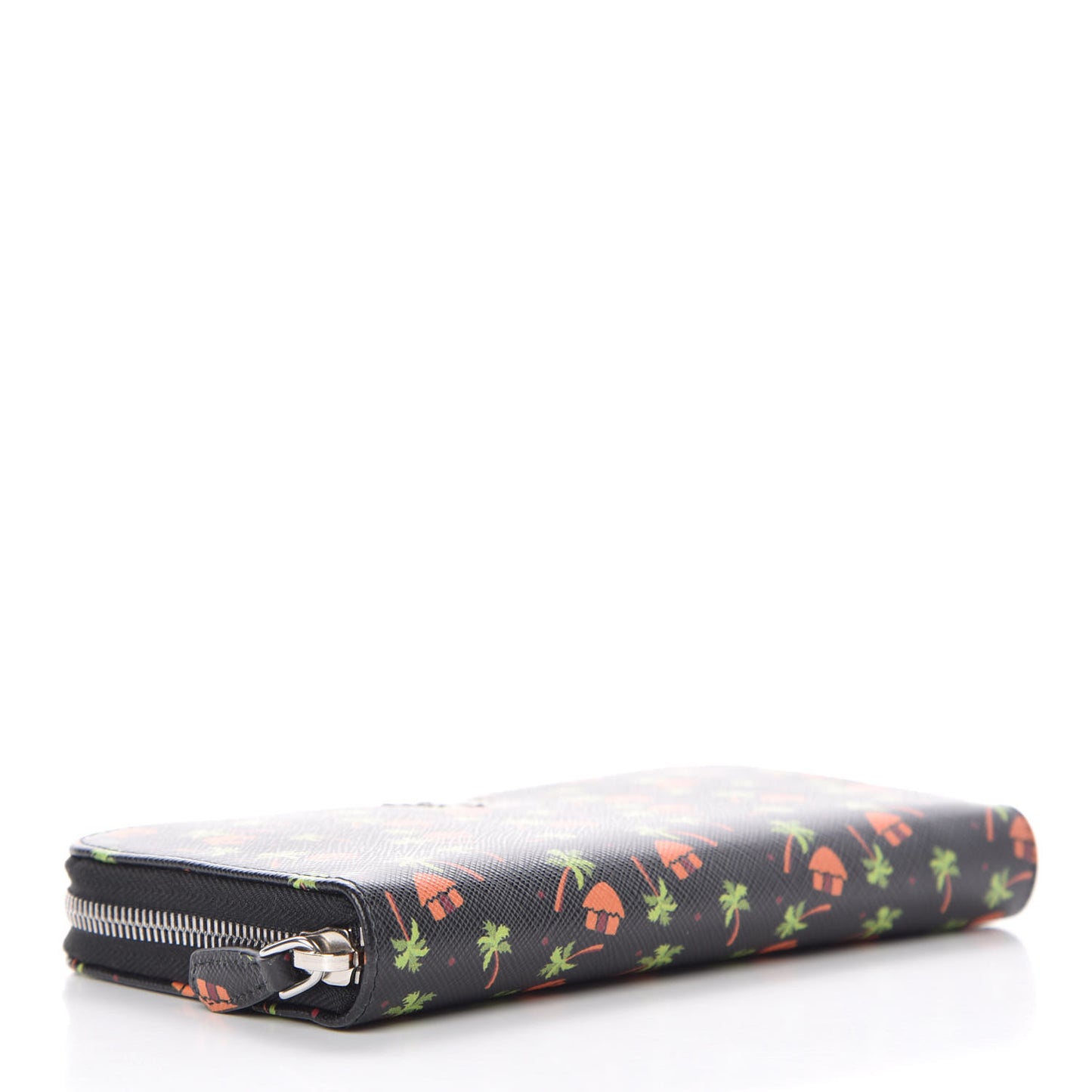 Saffiano Palm Tree Print Zip Around Wallet Black