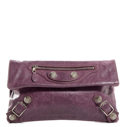 Balenciaga Agneau Giant 21 Silver Hardware Envelope Clutch Murier 1 of 11