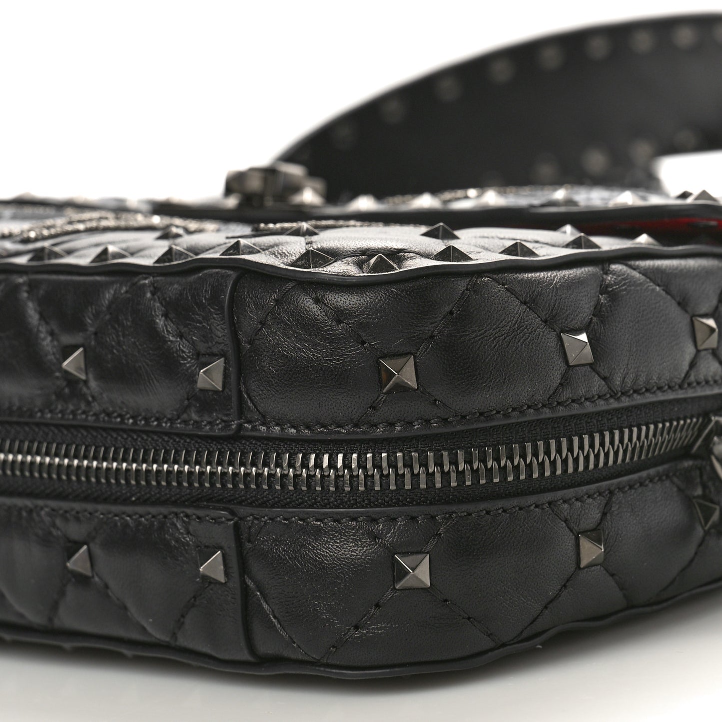 X UNDERCOVER Lambskin Sequin Rose Medium Rockstud Spike Shoulder Bag Black