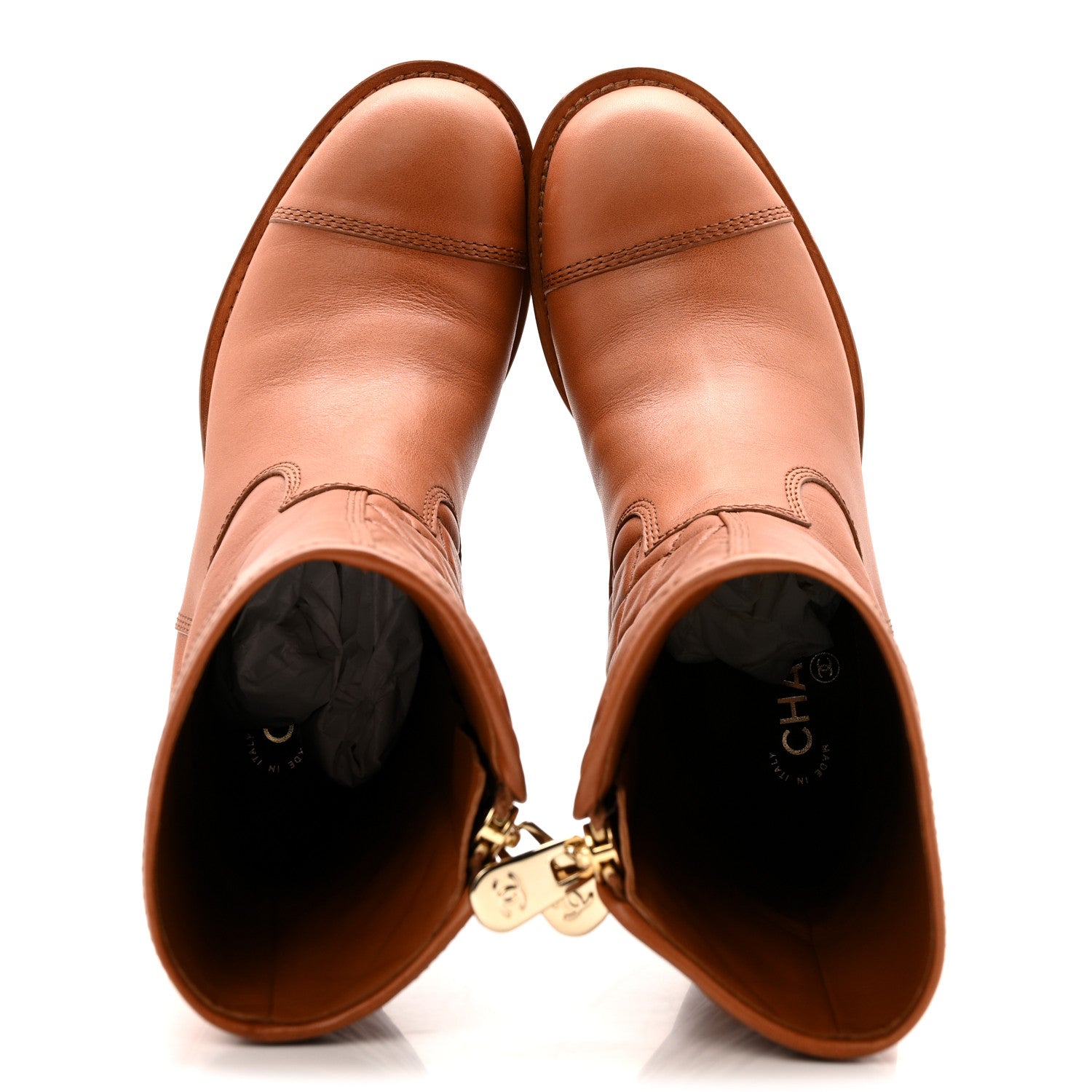 Chanel Calfskin CC Logo Mid Calf Boots 39 Brown 2 of 14