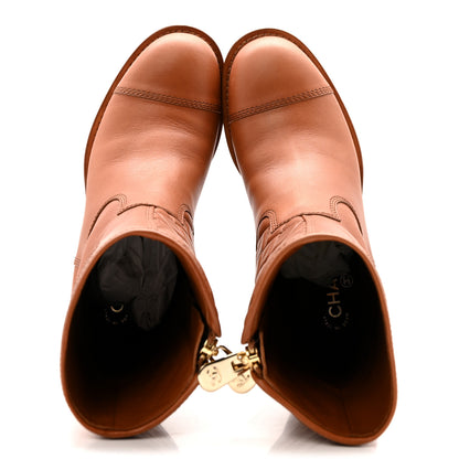 Chanel Calfskin CC Logo Mid Calf Boots 39 Brown 2 of 14