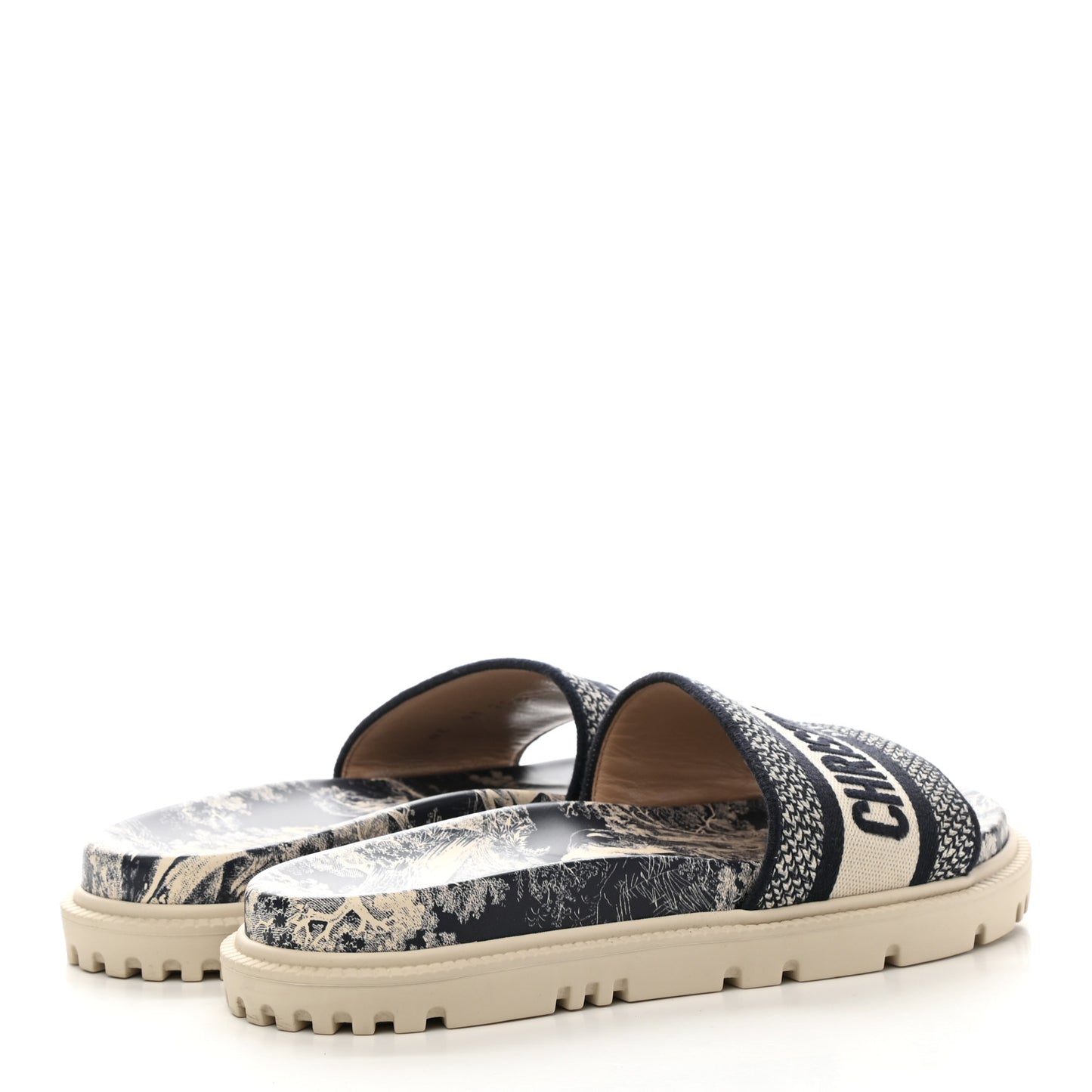 Canvas Toile de Jouy Embroidered Dway 10mm Slide Sandals 36.5 Deep Blue
