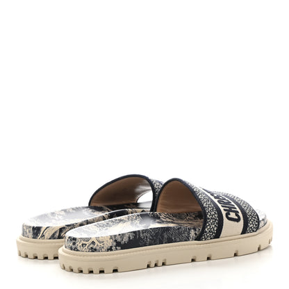 Christian Dior Canvas Toile de Jouy Embroidered Dway 10mm Slide Sandals 36.5 Deep Blue 4 of 9