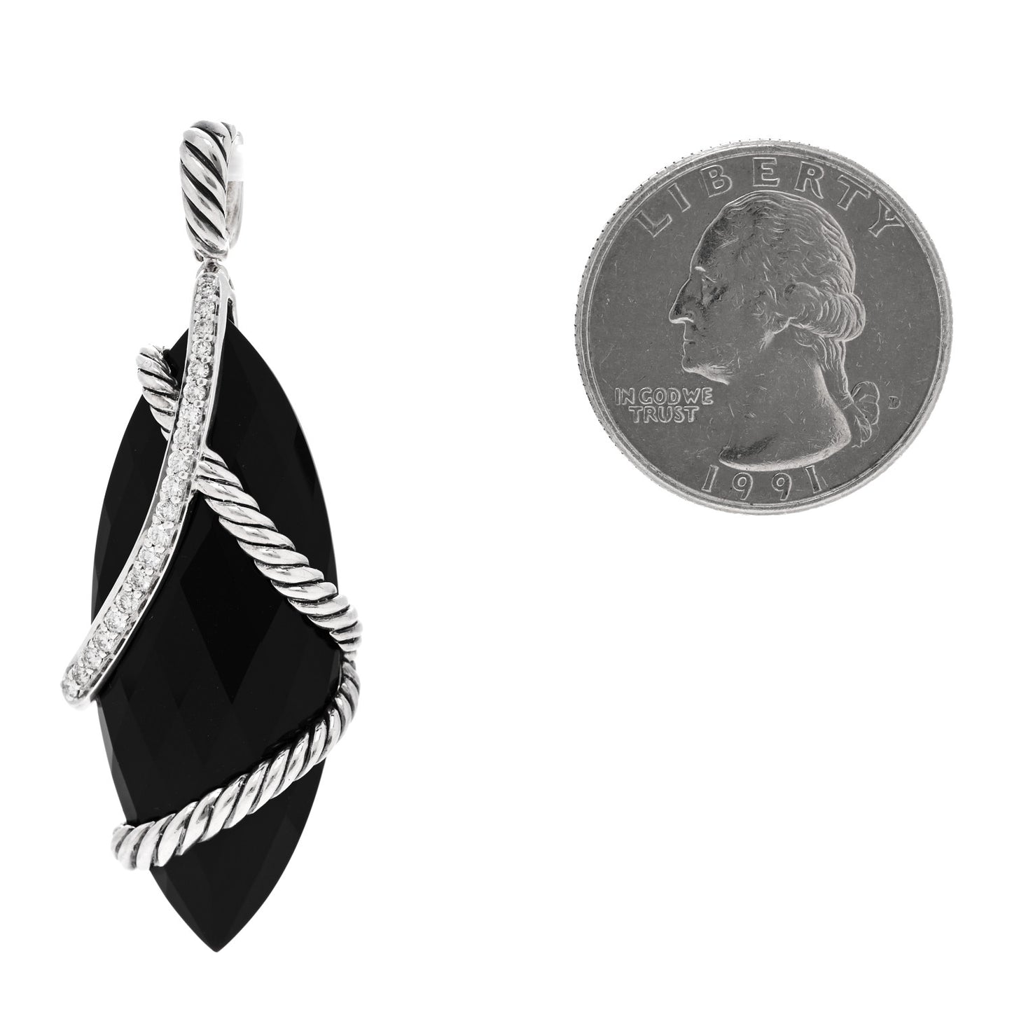 Sterling Silver Black Onyx Diamond 16mm Cable Wrap Enhancer Pendant