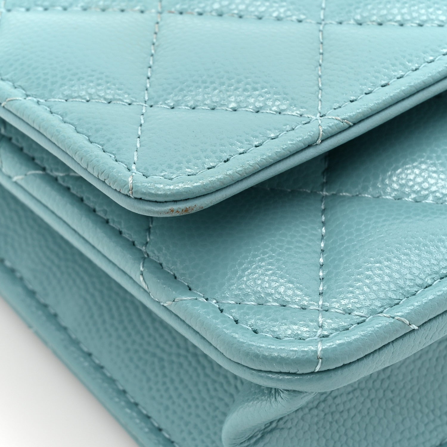 Chanel Caviar Quilted Glitter CC Roller Skate Wallet on Chain WOC Light Blue 13 of 14