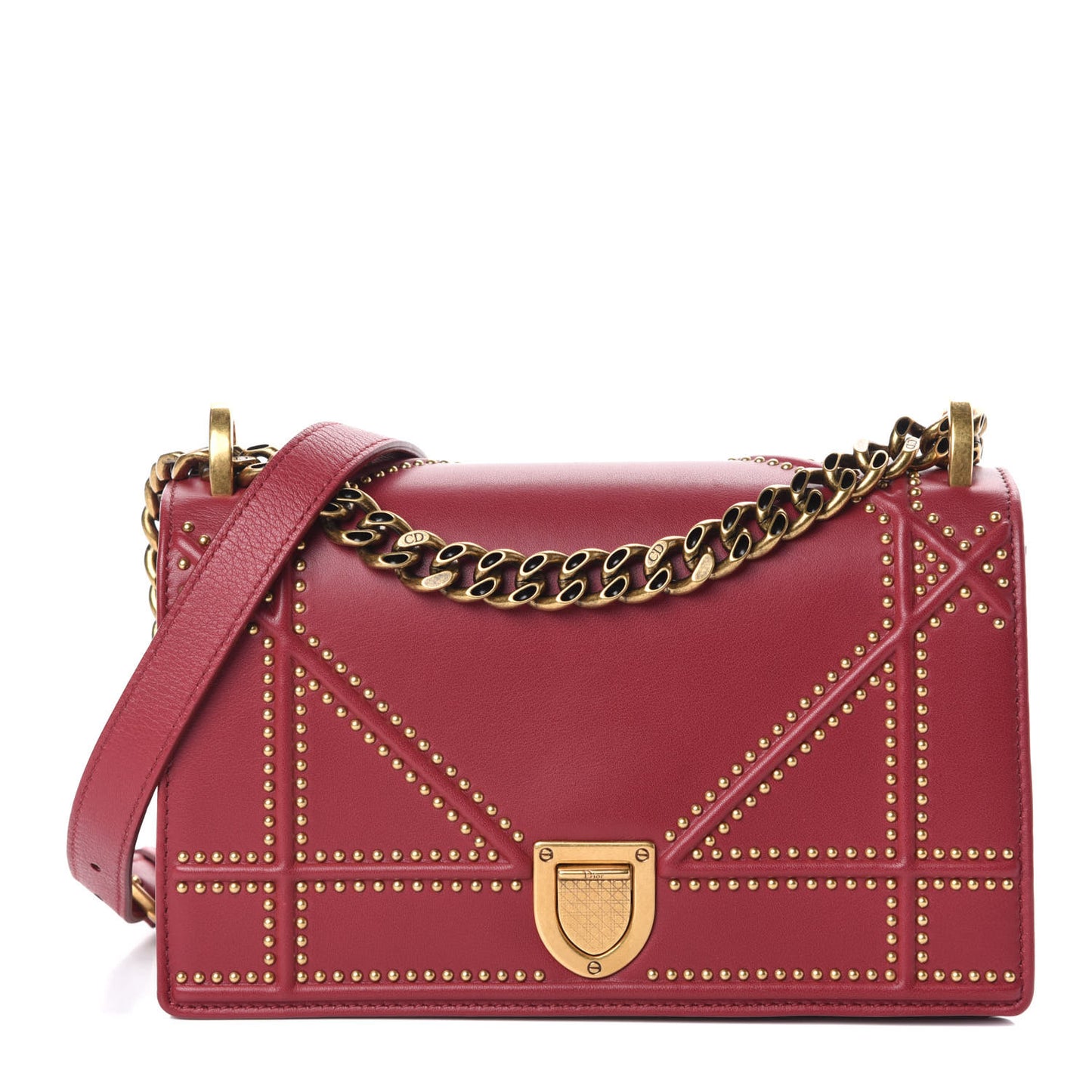 Calfskin Studded Small Diorama Flap Bag Burgundy