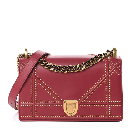 Christian Dior Calfskin Studded Small Diorama Flap Bag Burgundy 1 of 9