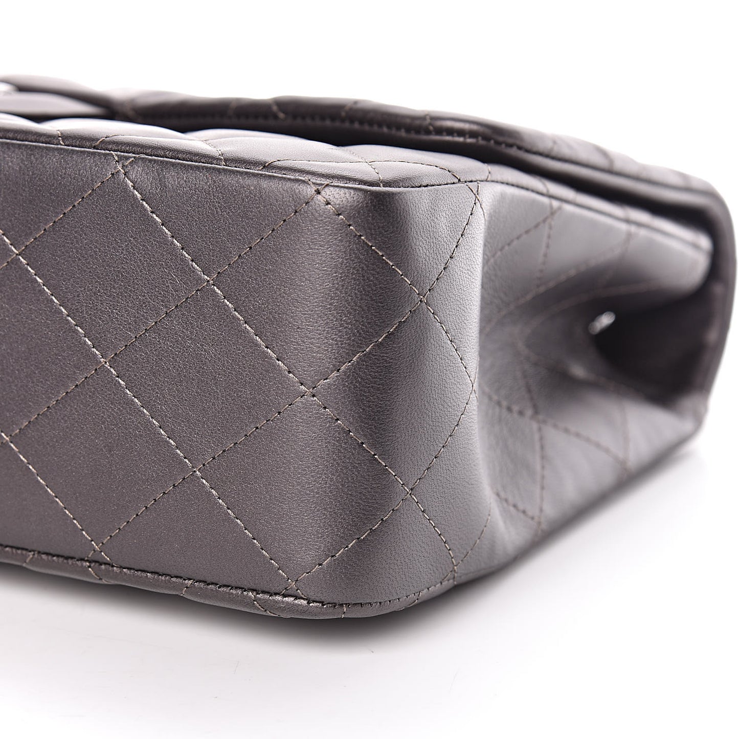 Metallic Lambskin Quilted Jumbo Single Flap Dark Grey