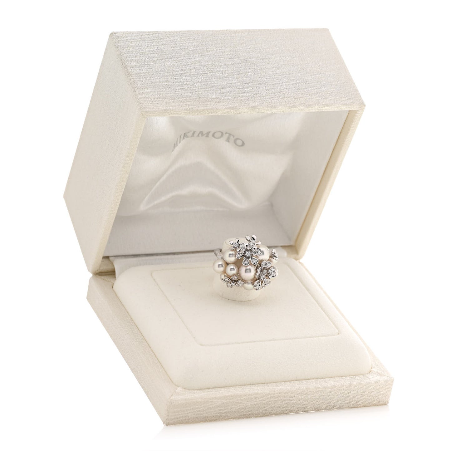 18K White Gold Diamond Akoya Pearl Bloom Flower Ring 49 5