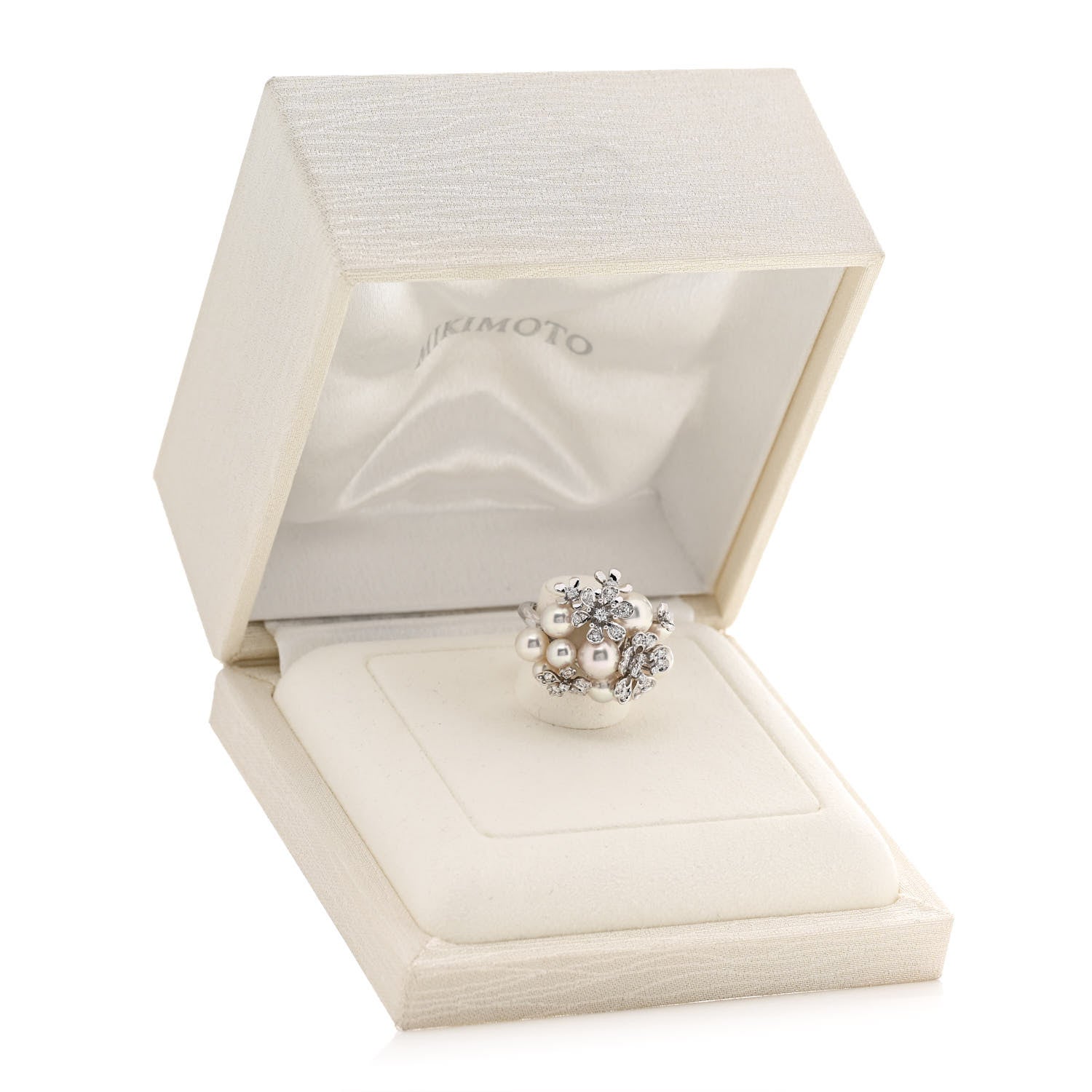 Mikimoto 18K White Gold Diamond Akoya Pearl Bloom Flower Ring 49 5 7 of 7