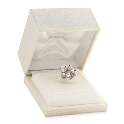 Mikimoto 18K White Gold Diamond Akoya Pearl Bloom Flower Ring 49 5 7 of 7