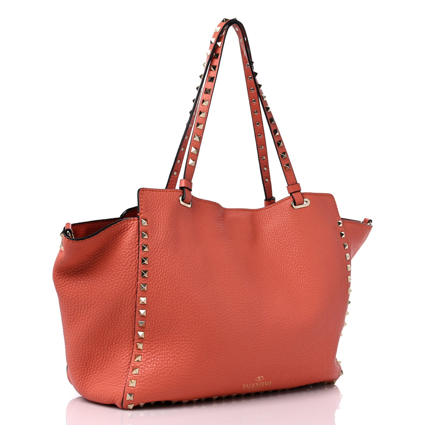 Pebbled Calfskin Medium Rockstud Tote Coral