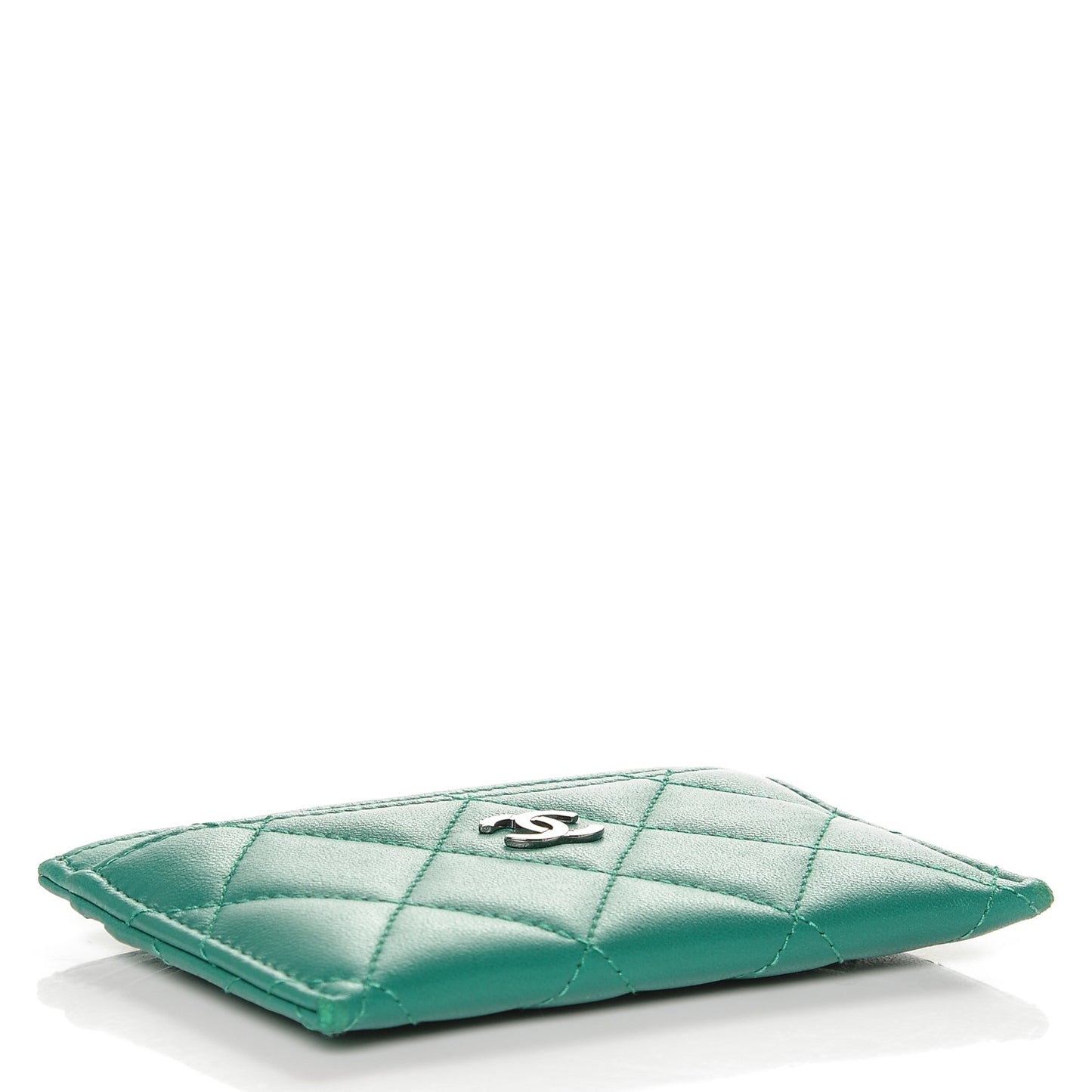 Lambskin Quilted Card Holder Green