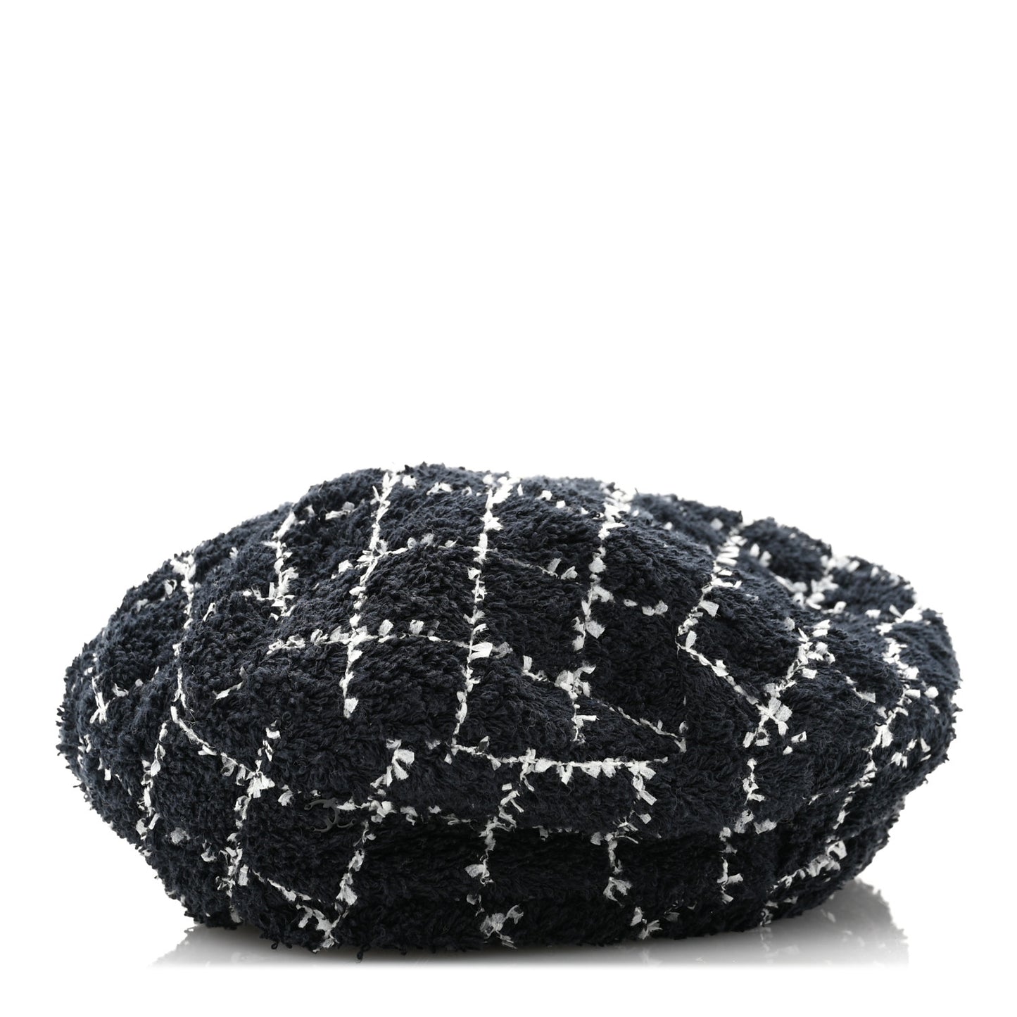 Tweed Beret Hat L Black White