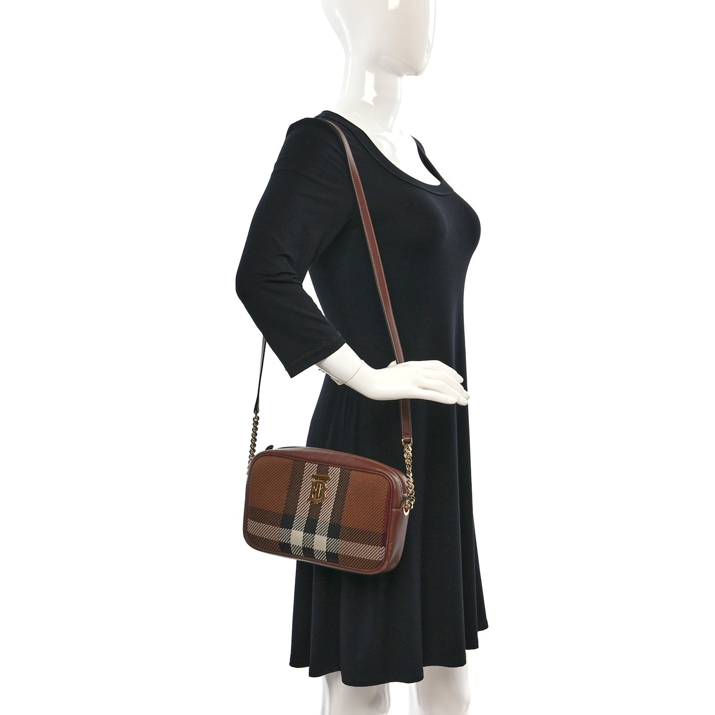 Calfskin Check Small Lola Camera Bag Dark Birch Brown