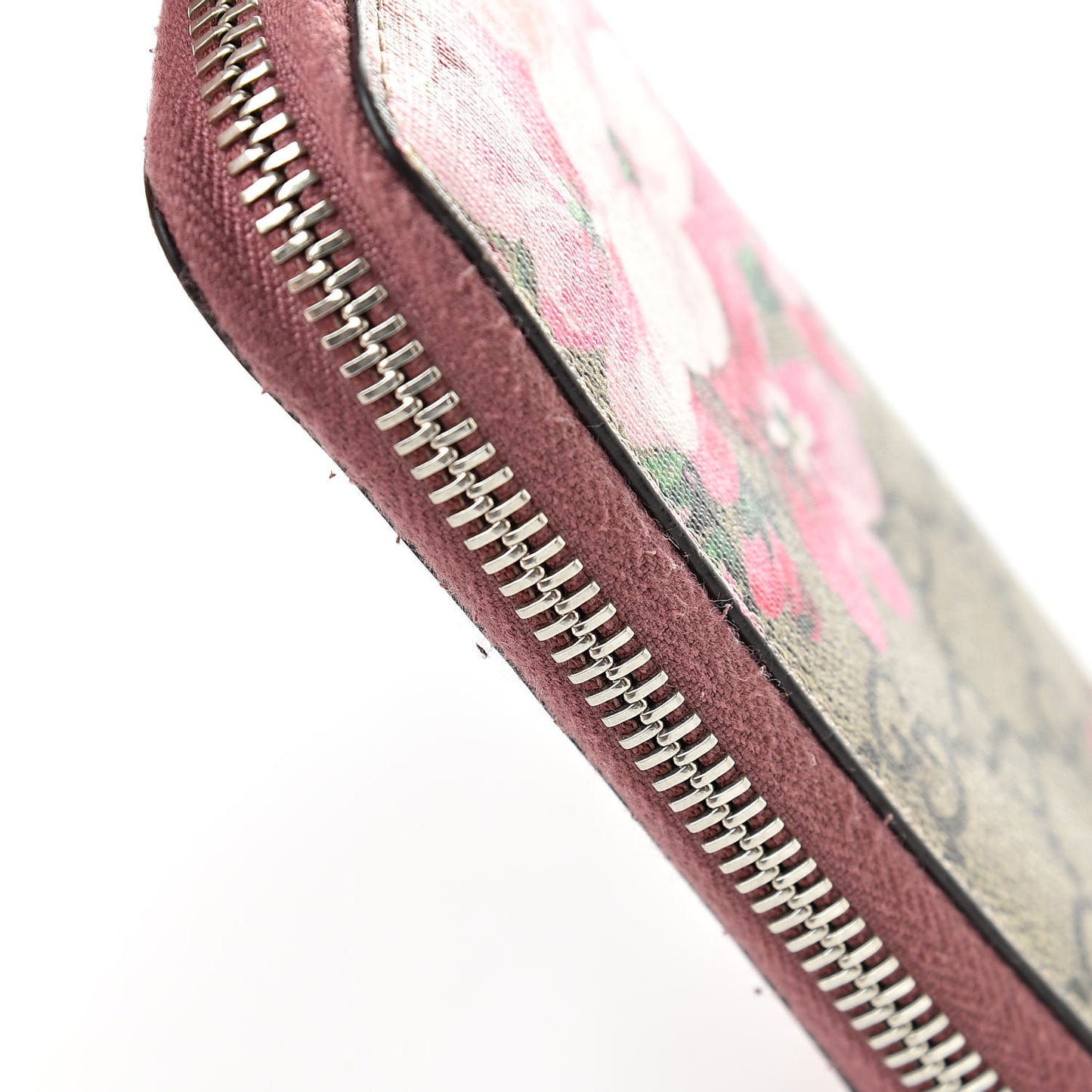 GG Supreme Monogram Blooms Zip Around Card Case Wallet Beige Multicolor Dry Rose