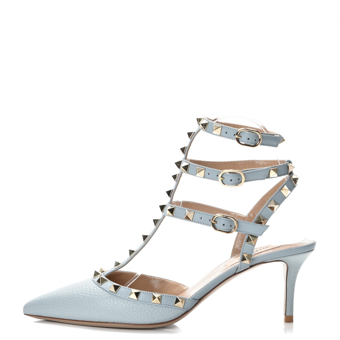 Pebbled Calfskin Rockstud Ankle Strap 65mm Pumps 38 Sky Sorbet