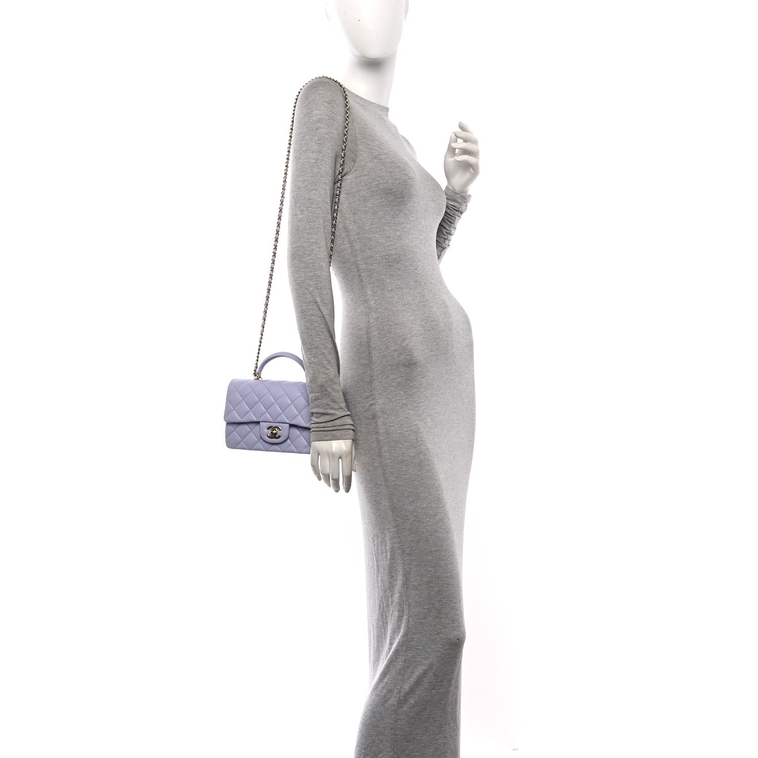 Chanel Lambskin Quilted Mini Top Handle Rectangular Flap Light Purple 2 of 14
