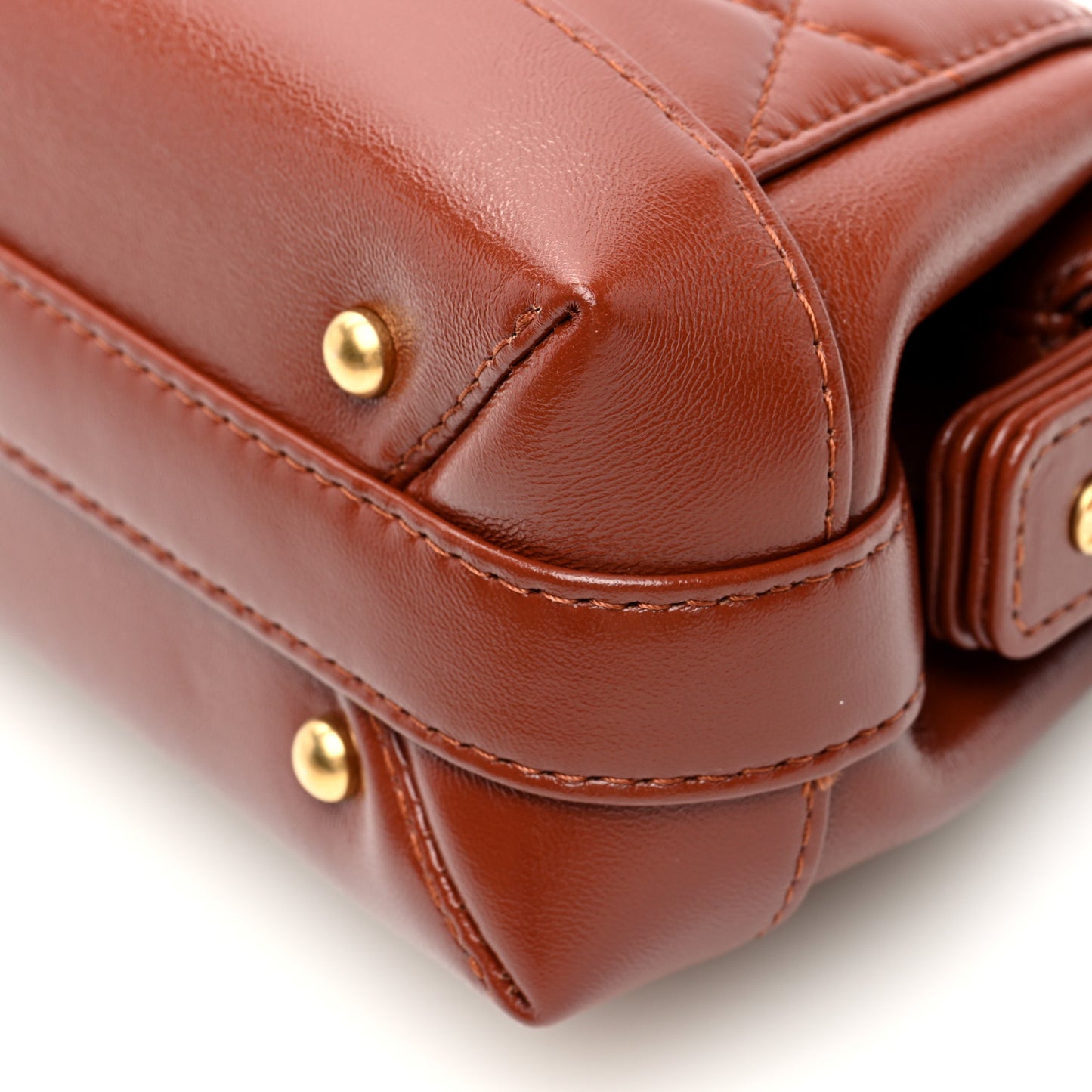 Shiny Lambskin Quilted Mini Cocodoc Top Handle Bag Brown