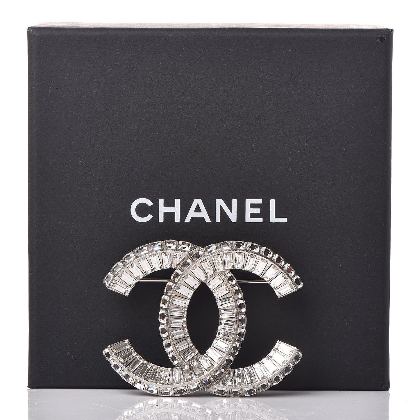 Baguette Crystal CC Brooch Silver