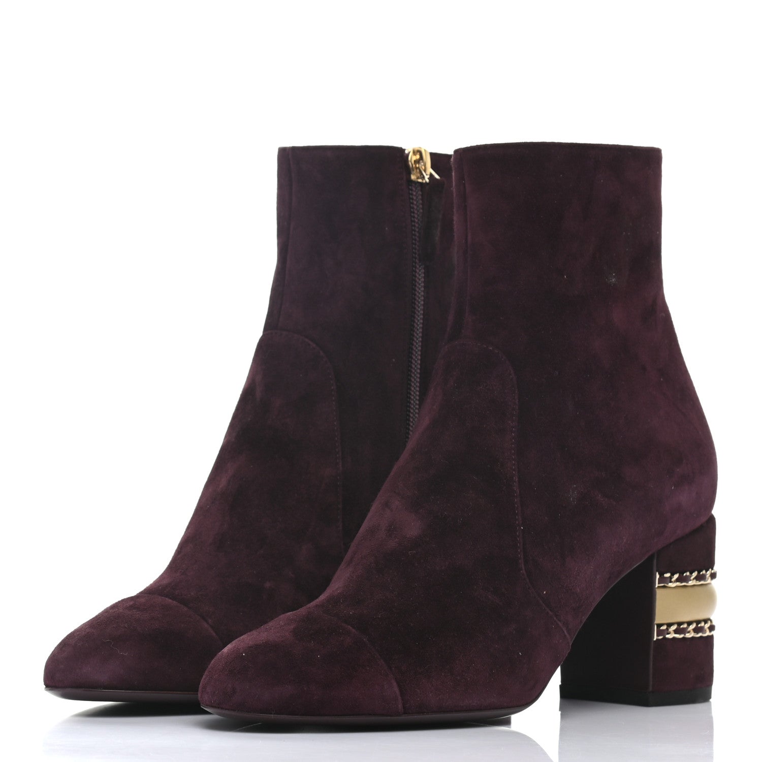 Chanel Suede Calfskin Chain Boots 38 Burgundy 2 of 7