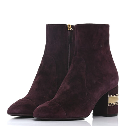 Chanel Suede Calfskin Chain Boots 38 Burgundy 2 of 7