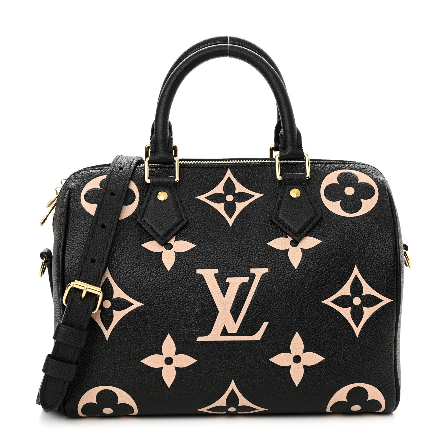 Louis Vuitton Empreinte Monogram Giant Speedy Bandouliere 25 Black Beige 1 of 11