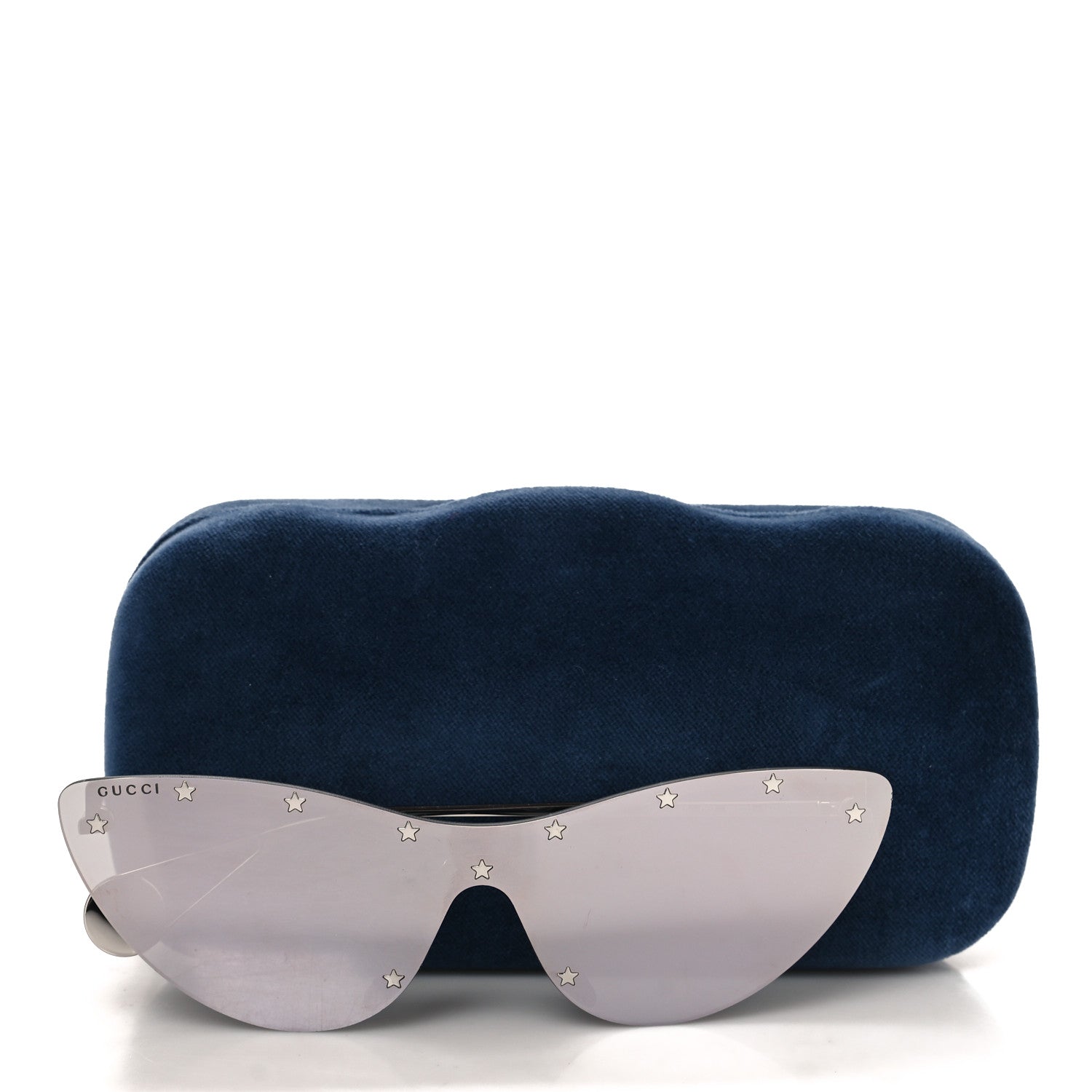 Gucci Metal Rimless Star Studded 90mm Cat Eye GG0666S Sunglasses Mirror Silver 8 of 8