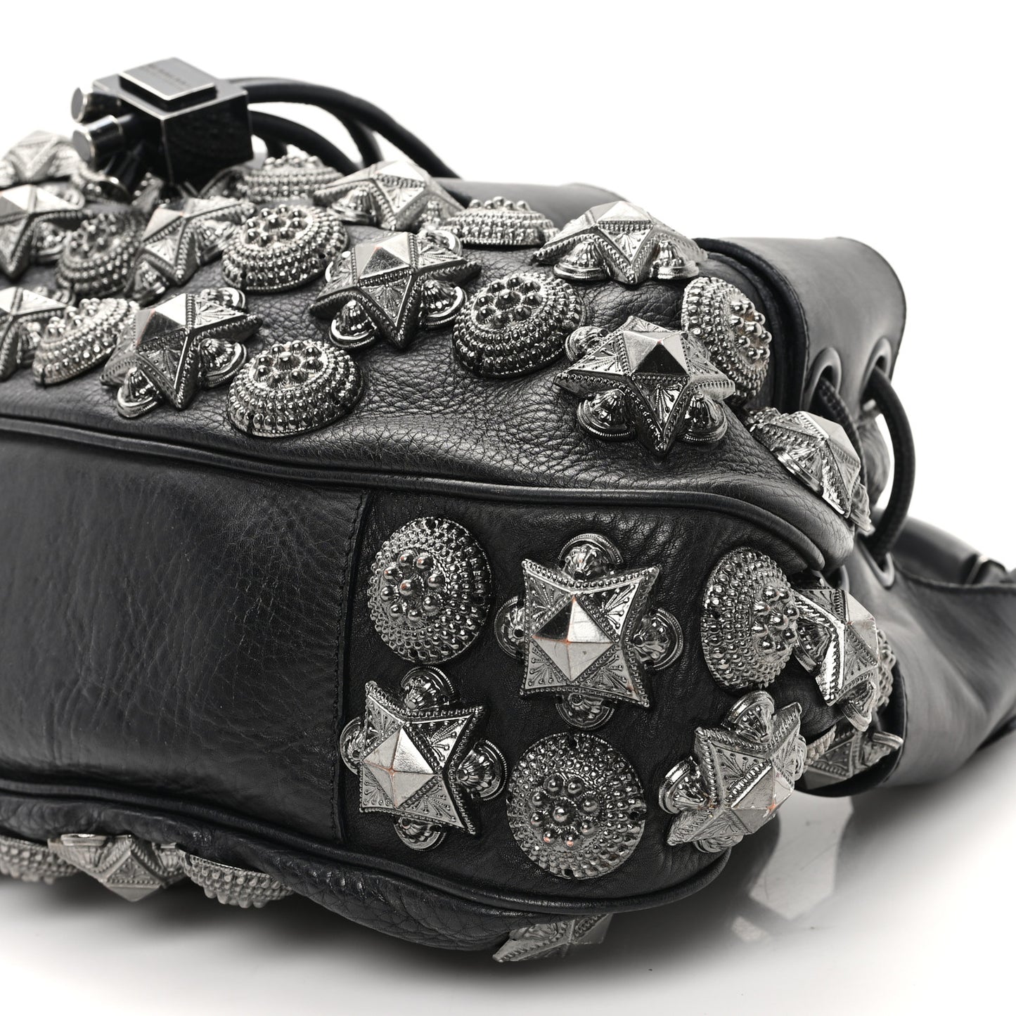 Calfskin Mason Warrior Studded Hobo Black