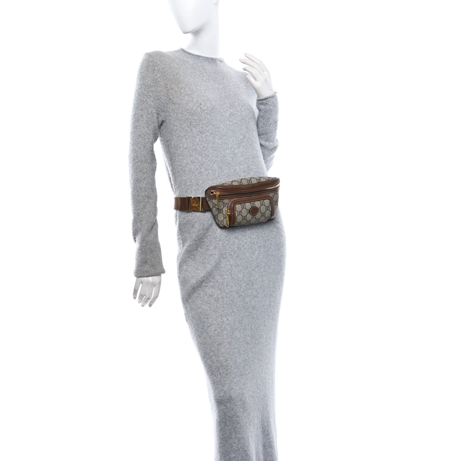 Gucci GG Supreme Monogram Textured Calfskin Retro Interlocking G Belt Bag Beige Ebony Brown Sugar 2 of 11