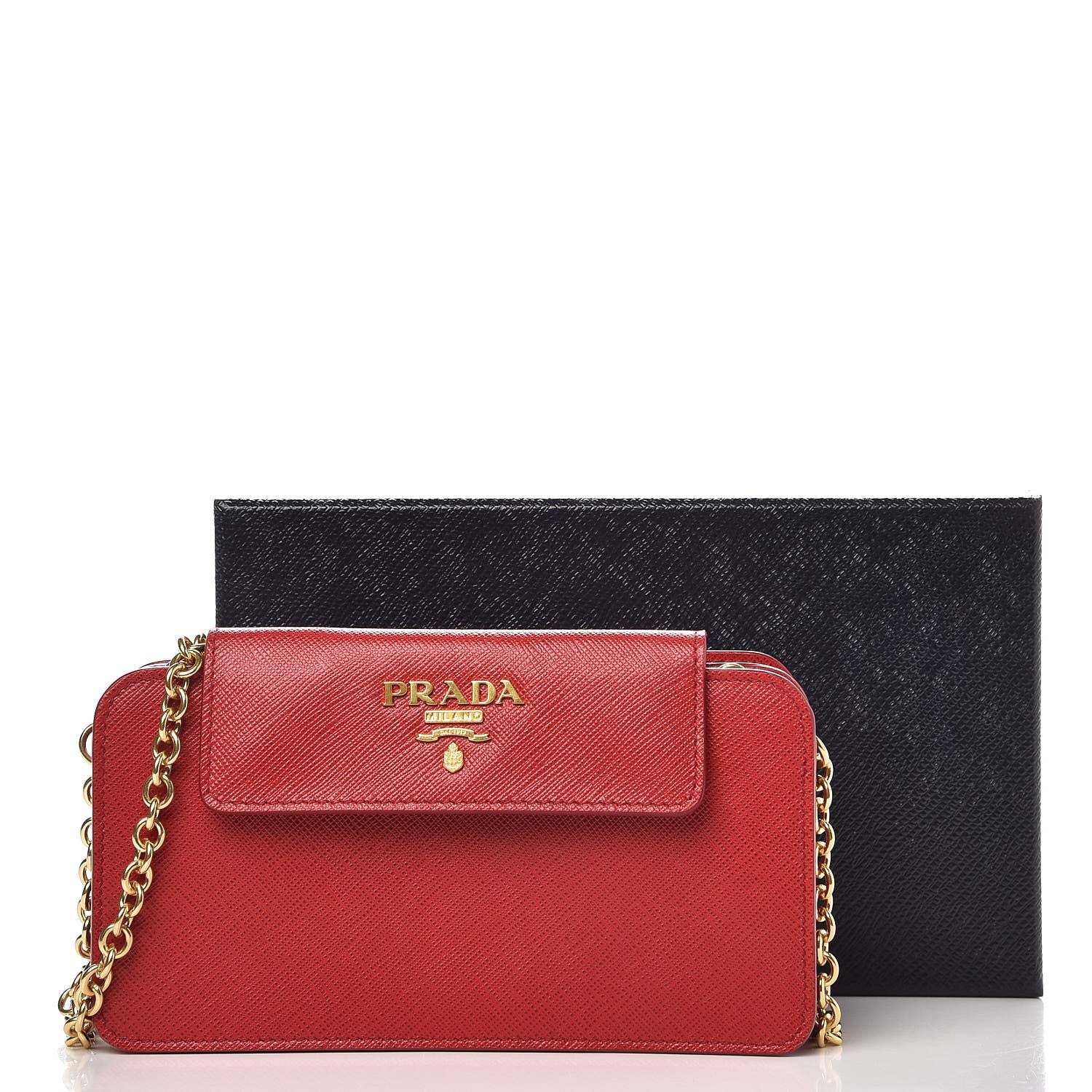 Prada Saffiano Metal Mini Chain Wallet Fuoco 8 of 8