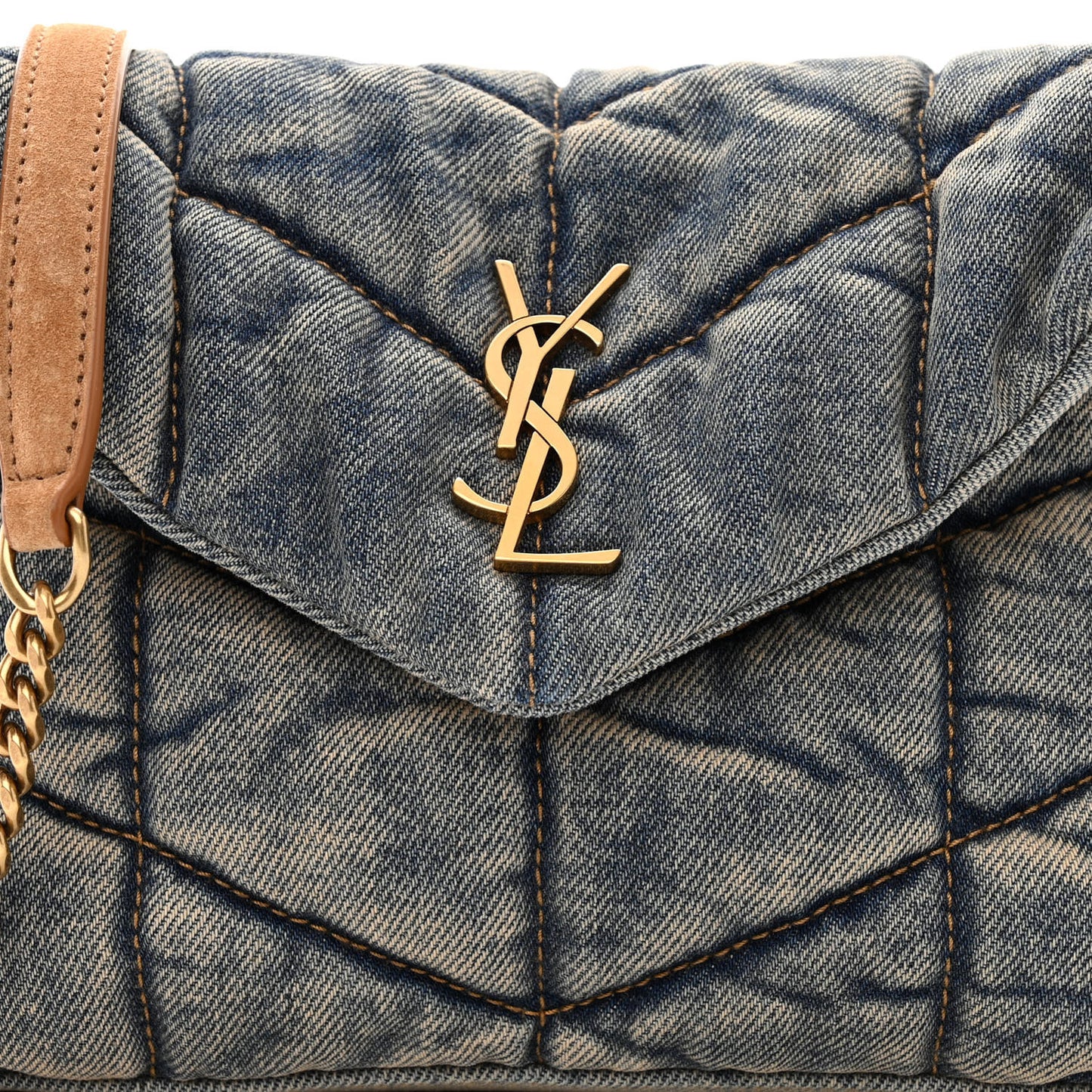 Denim Quilted Toy Loulou Puffer Monogram Chain Satchel Blue Cinnamon