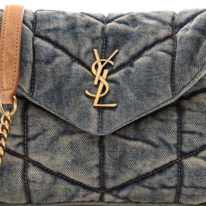 Saint Laurent Denim Quilted Toy Loulou Puffer Monogram Chain Satchel Blue Cinnamon 8 of 11