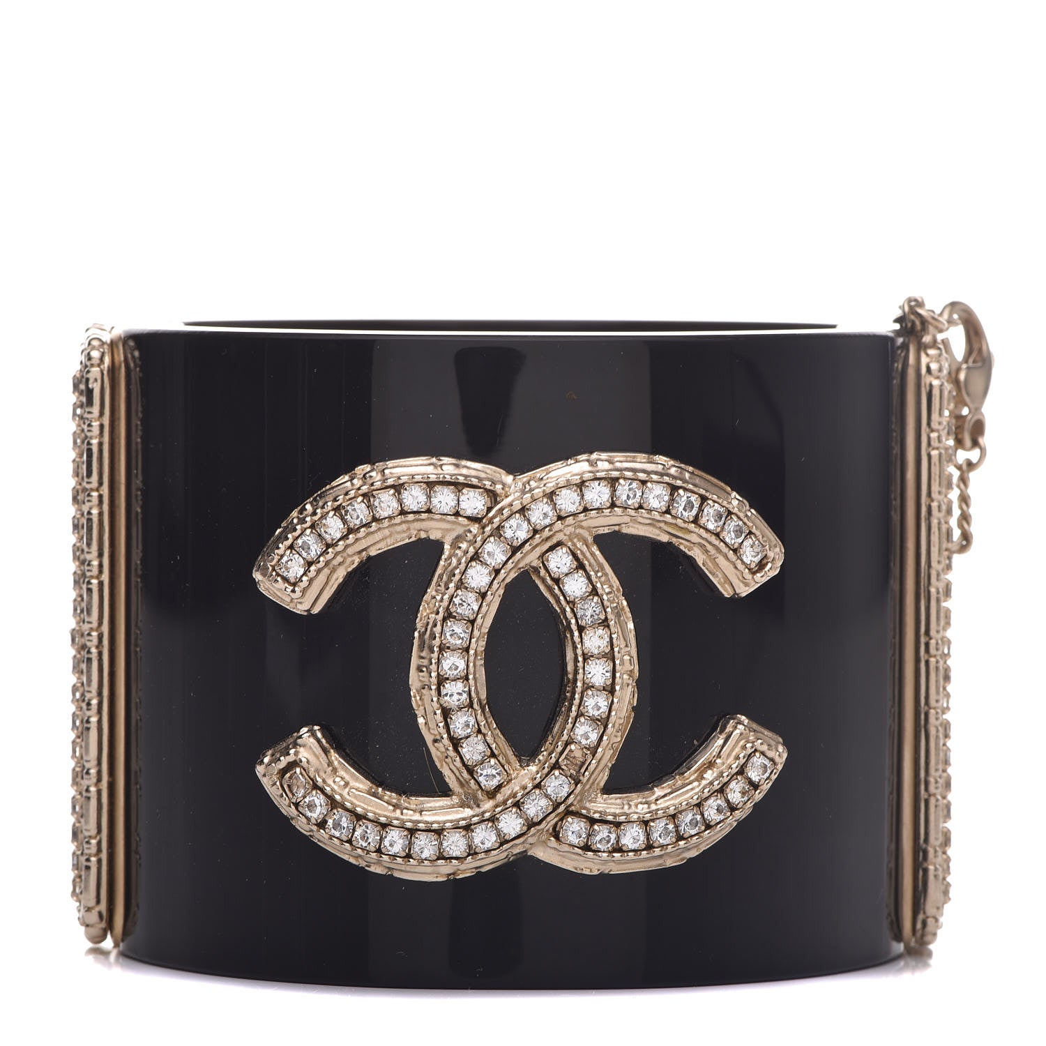 Chanel Resin Crystal CC Cuff Black Gold 1 of 8